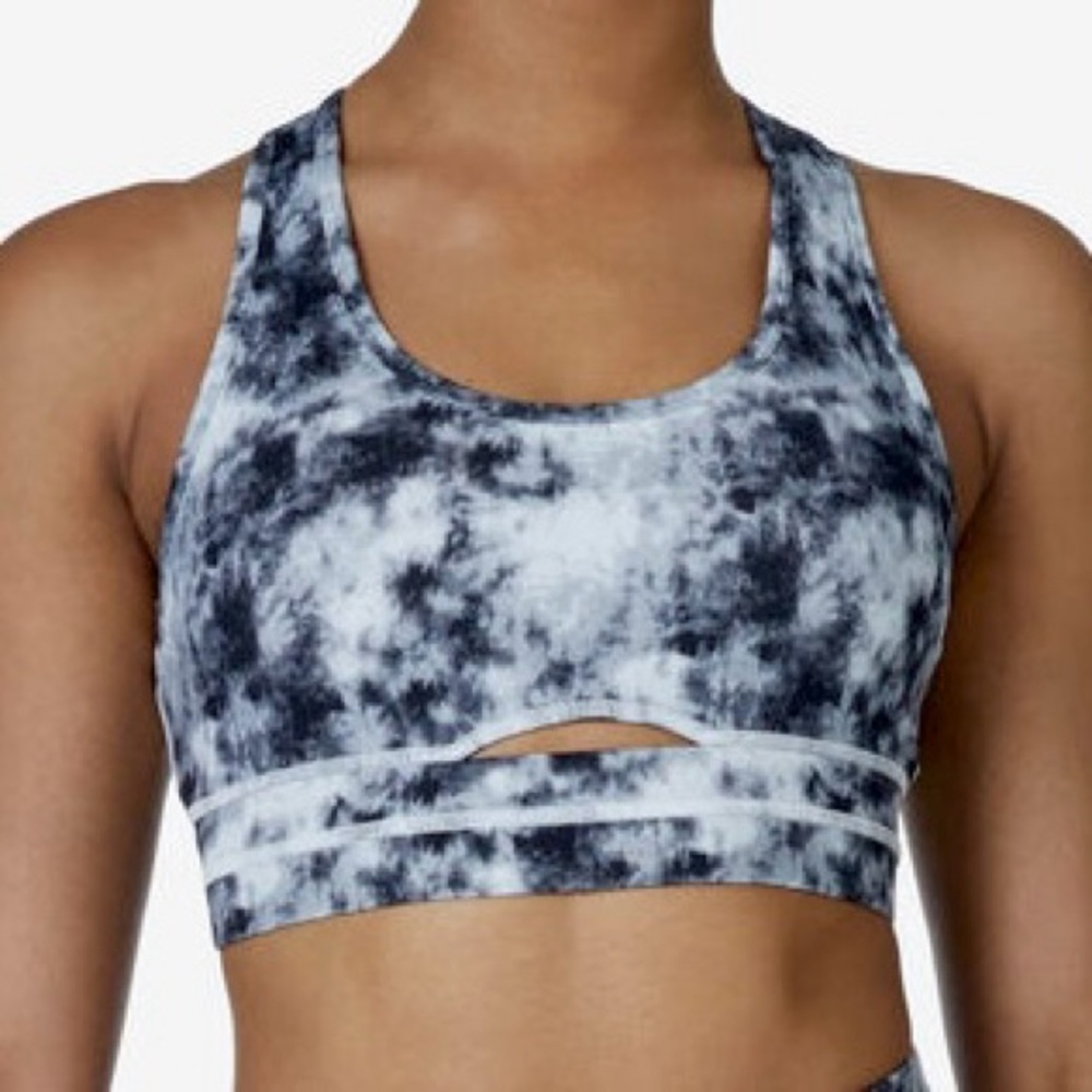 Fila Tie Dye Black White Cut-Out Sports Bra Top